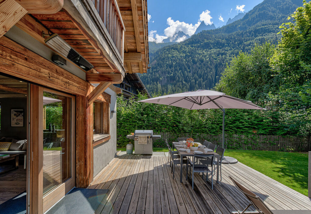 BBQ and furniture for outdoor dining
