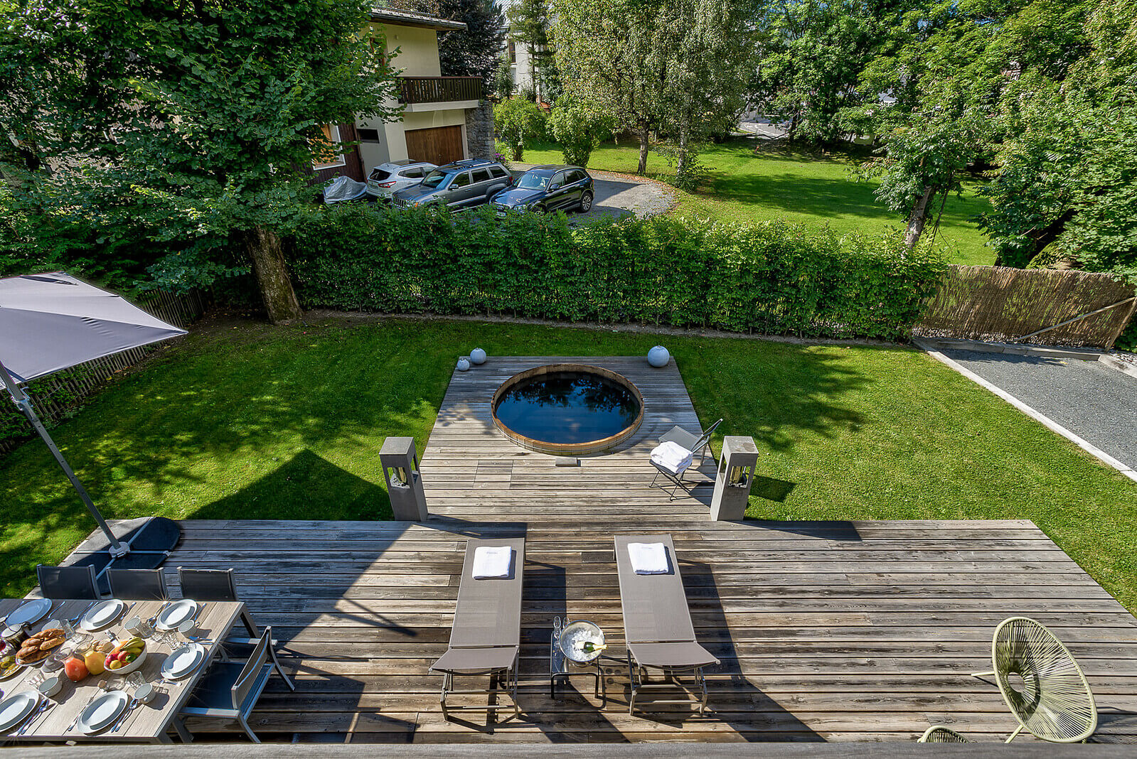 The balcony of Bedroom 1 and Bedroom 2 looks over the garden